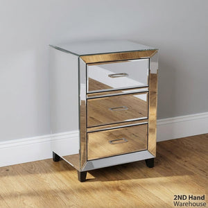 Glamorous Mirrored 3-Drawer Bedside Table with damage