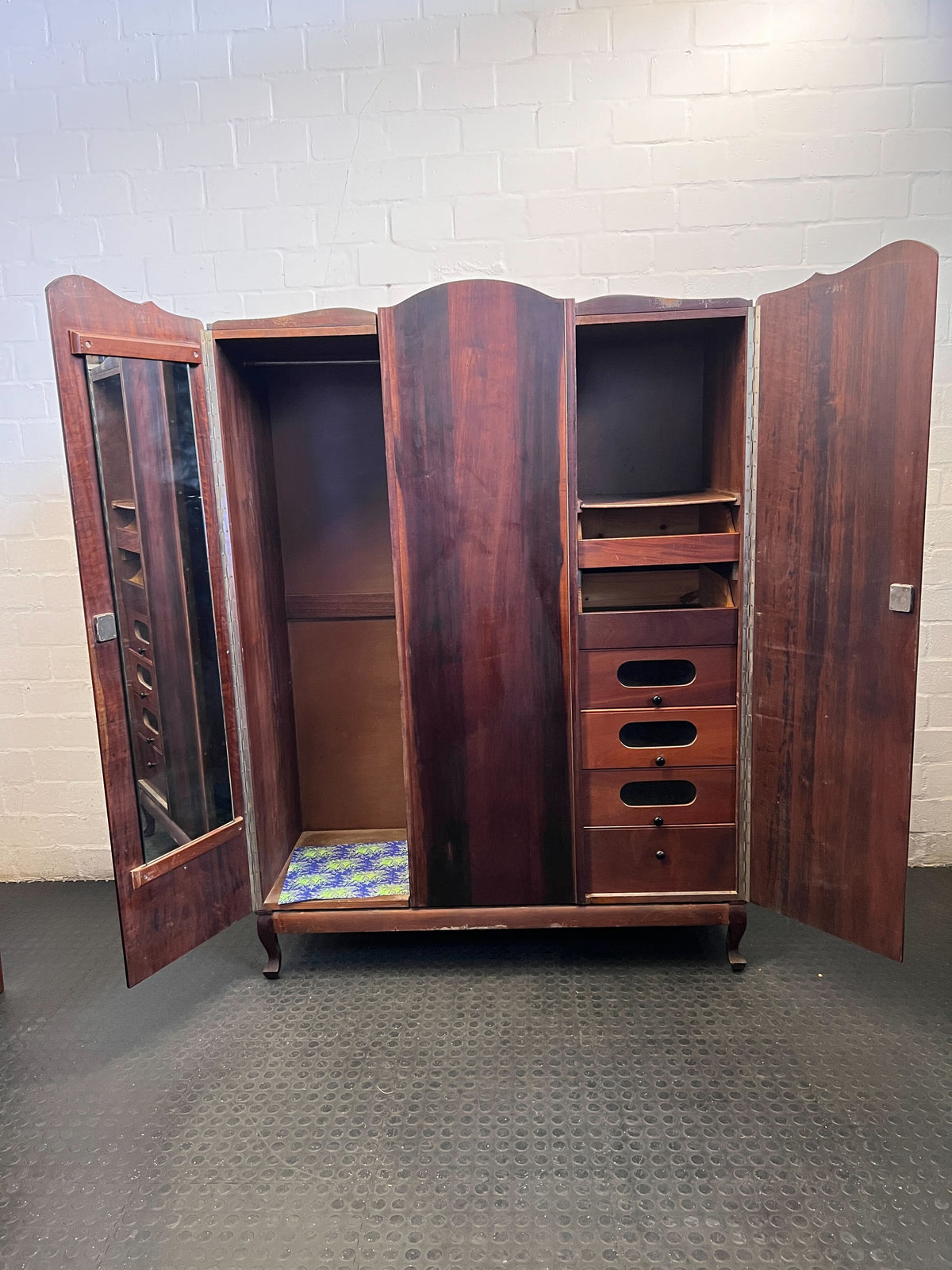 Elegant Vintage Dark Wood Triple Wardrobe