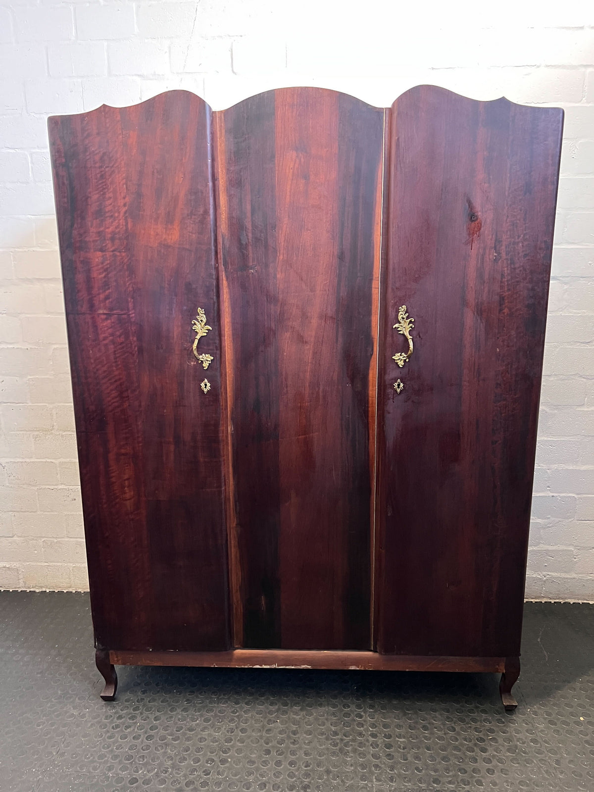Elegant Vintage Dark Wood Triple Wardrobe