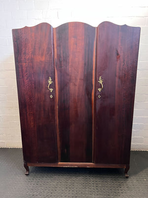 Elegant Vintage Dark Wood Triple Wardrobe