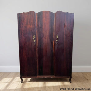 Elegant Vintage Dark Wood Triple Wardrobe