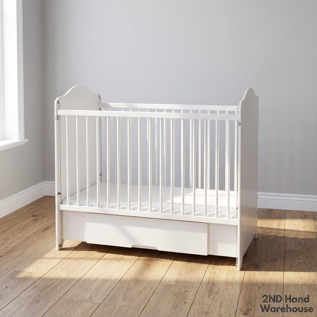 Classic White Baby Crib with Storage Drawer