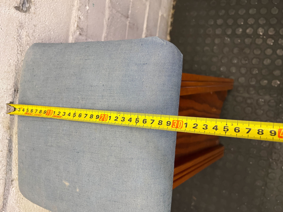 Vintage Wooden Stool with Upholstered Blue Seat