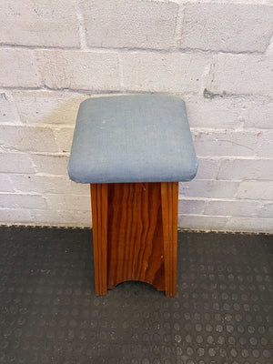 Vintage Wooden Stool with Upholstered Blue Seat
