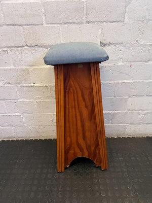 Vintage Wooden Stool with Upholstered Blue Seat