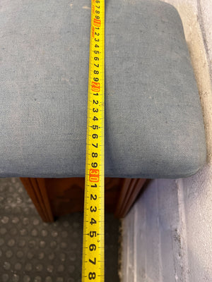 Vintage Wooden Stool with Upholstered Blue Seat