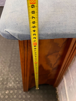 Vintage Wooden Stool with Upholstered Blue Seat