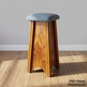 Vintage Wooden Stool with Upholstered Blue Seat