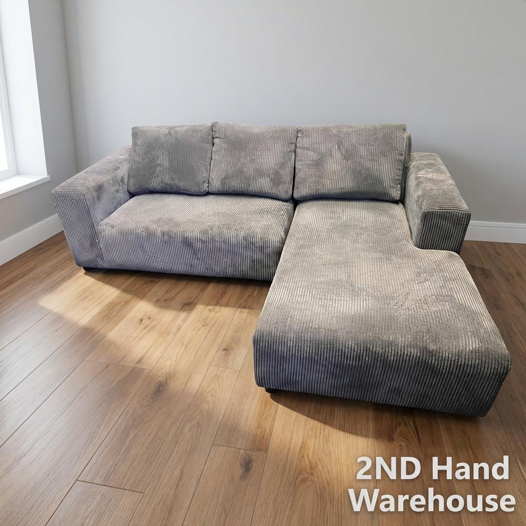 Comfort L-Shape Grey Corduroy Sectional Sofa with Chaise