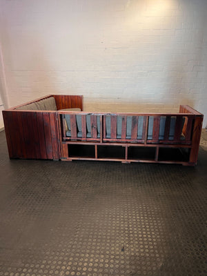 Rustic Wooden Sectional Sofa with Grey Cushions - Fair used