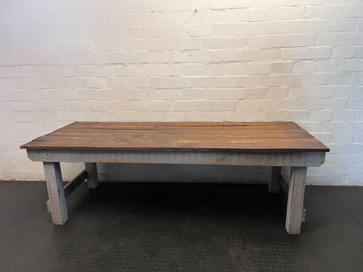 Rustic Reclaimed Wood & Grey Base Versatile Table - Fair used 240W x 94W x 75H