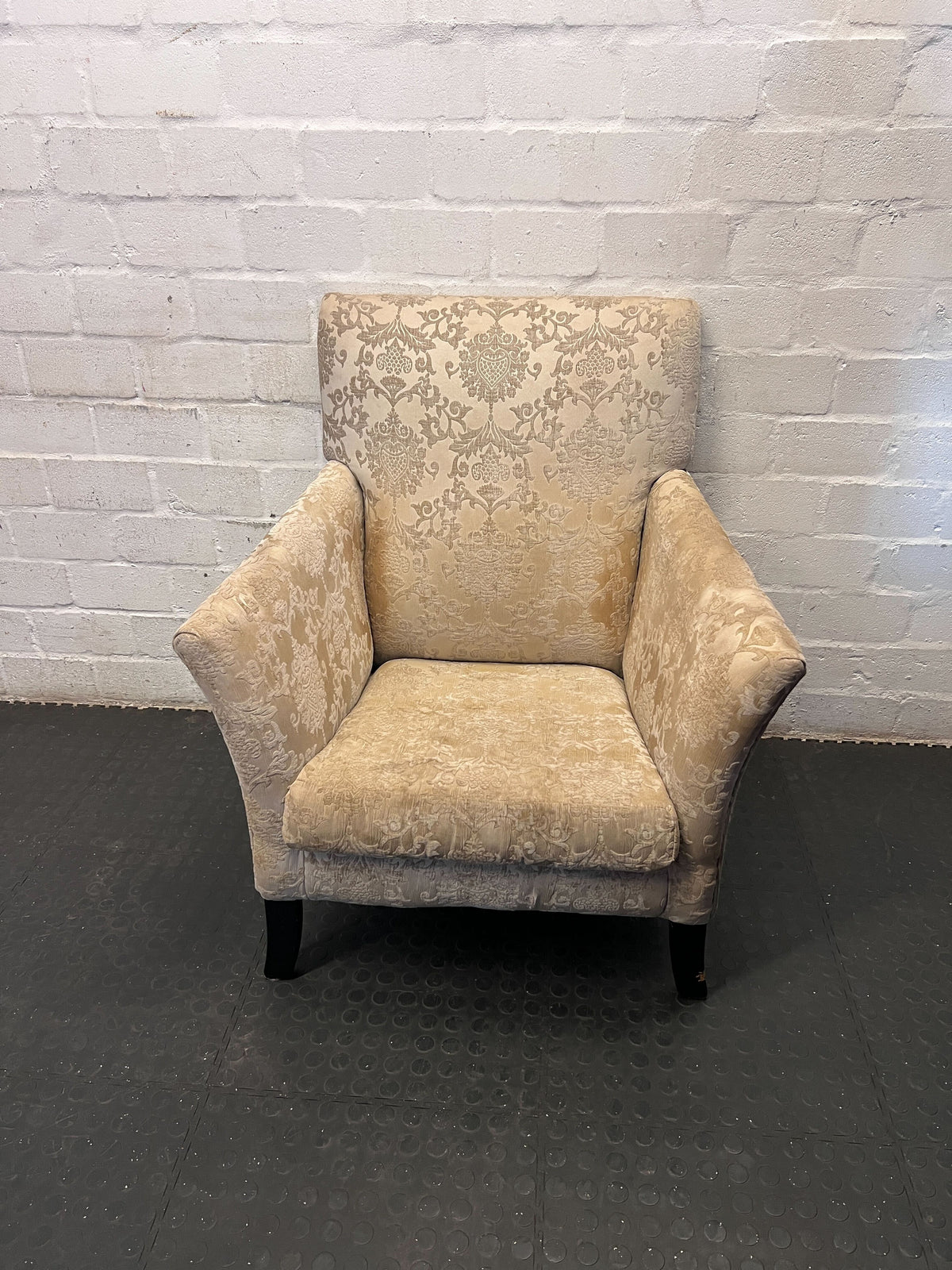 Elegant Damask Armchair - Cream & Gold Patterned Accent Chair - Fair used