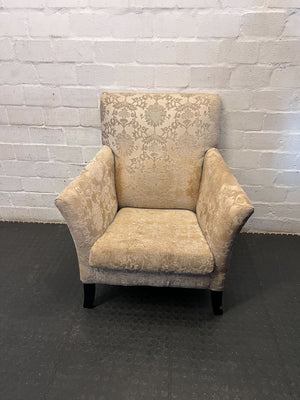 Elegant Damask Armchair - Cream & Gold Patterned Accent Chair - Fair used