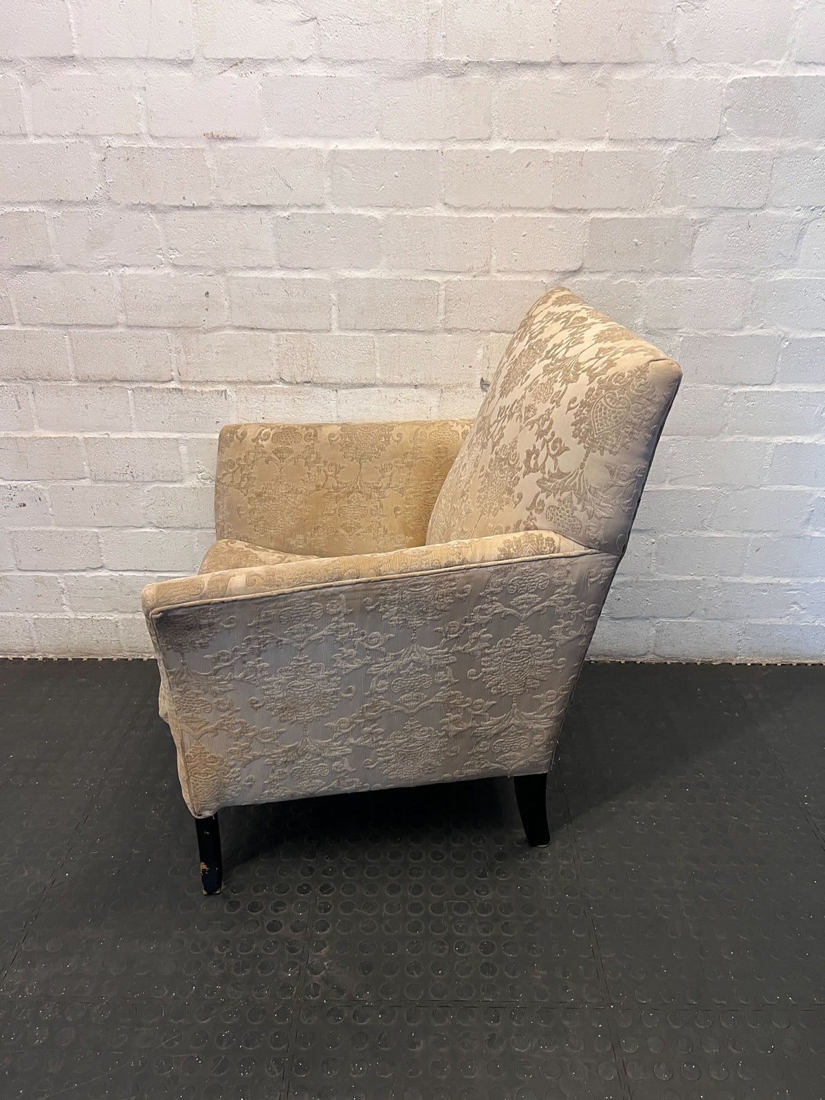 Elegant Damask Armchair - Cream & Gold Patterned Accent Chair - Fair used