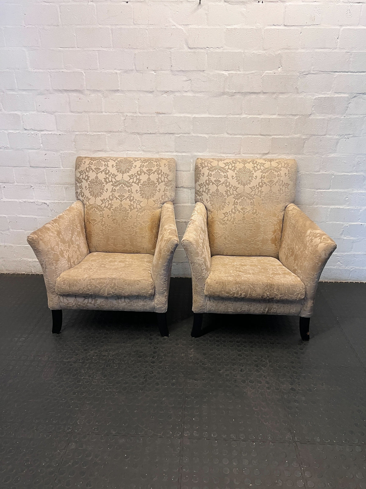 Elegant Damask Armchair - Cream & Gold Patterned Accent Chair - Fair used