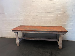 Rustic Distressed Red Top Wooden Workbench & Dining Table - Fair used 210L x 84Wx 74H