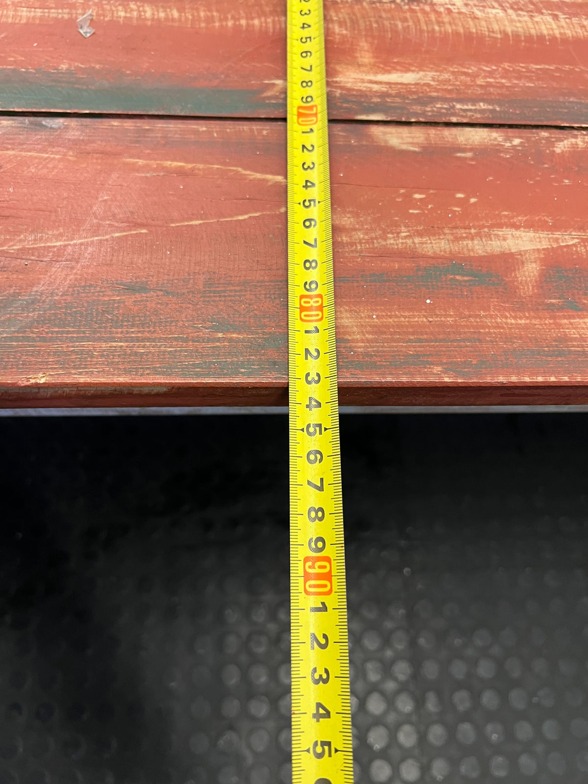 Rustic Distressed Red Top Wooden Workbench & Dining Table - Fair used 210L x 84Wx 74H