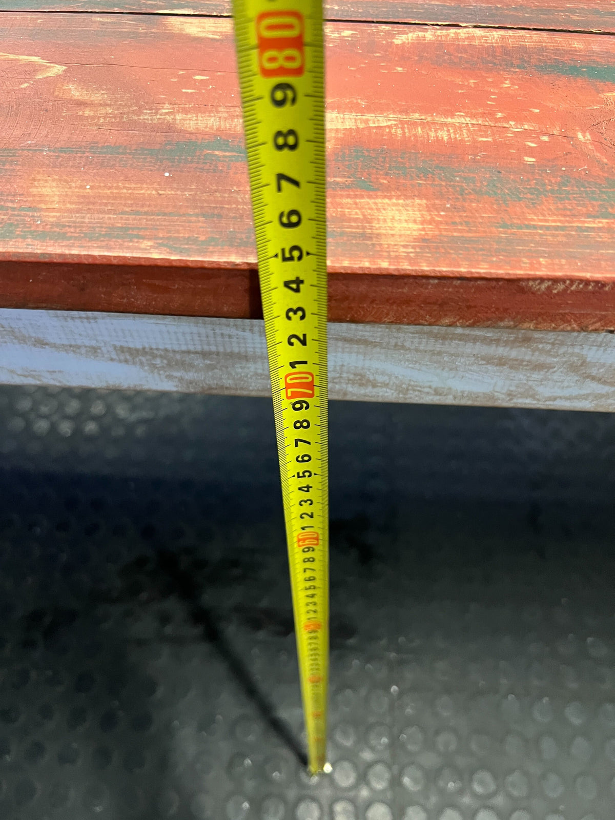 Rustic Distressed Red Top Wooden Workbench & Dining Table - Fair used 210L x 84Wx 74H