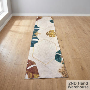 Elegant Tropical Leaf Pattern Runner Rug with Gold Accents - 2ndhandwarehouse.com