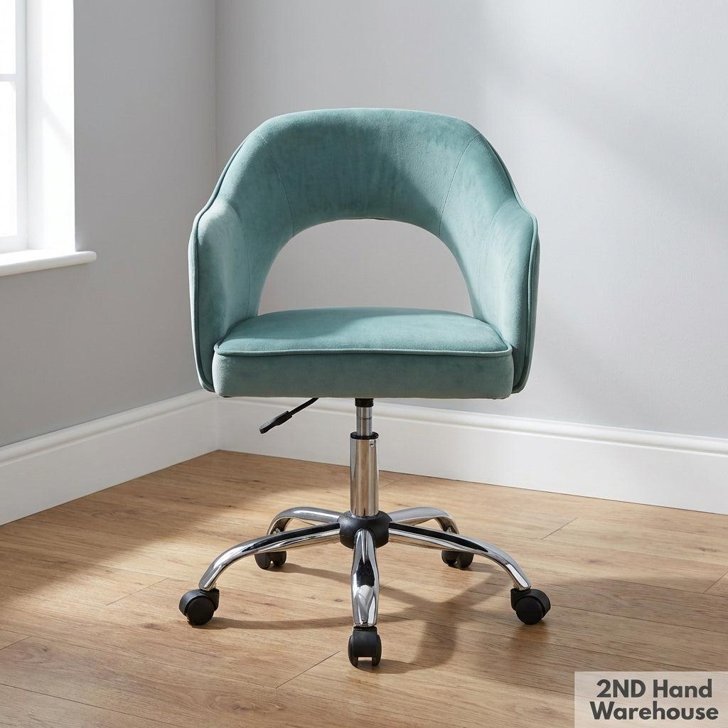 Chic Teal Velvet Swivel Office/Vanity Chair - 2ndhandwarehouse.com