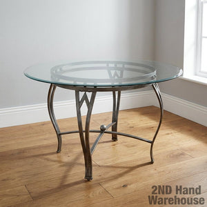 Elegant Round Glass Top Dining Table with Metal Base
