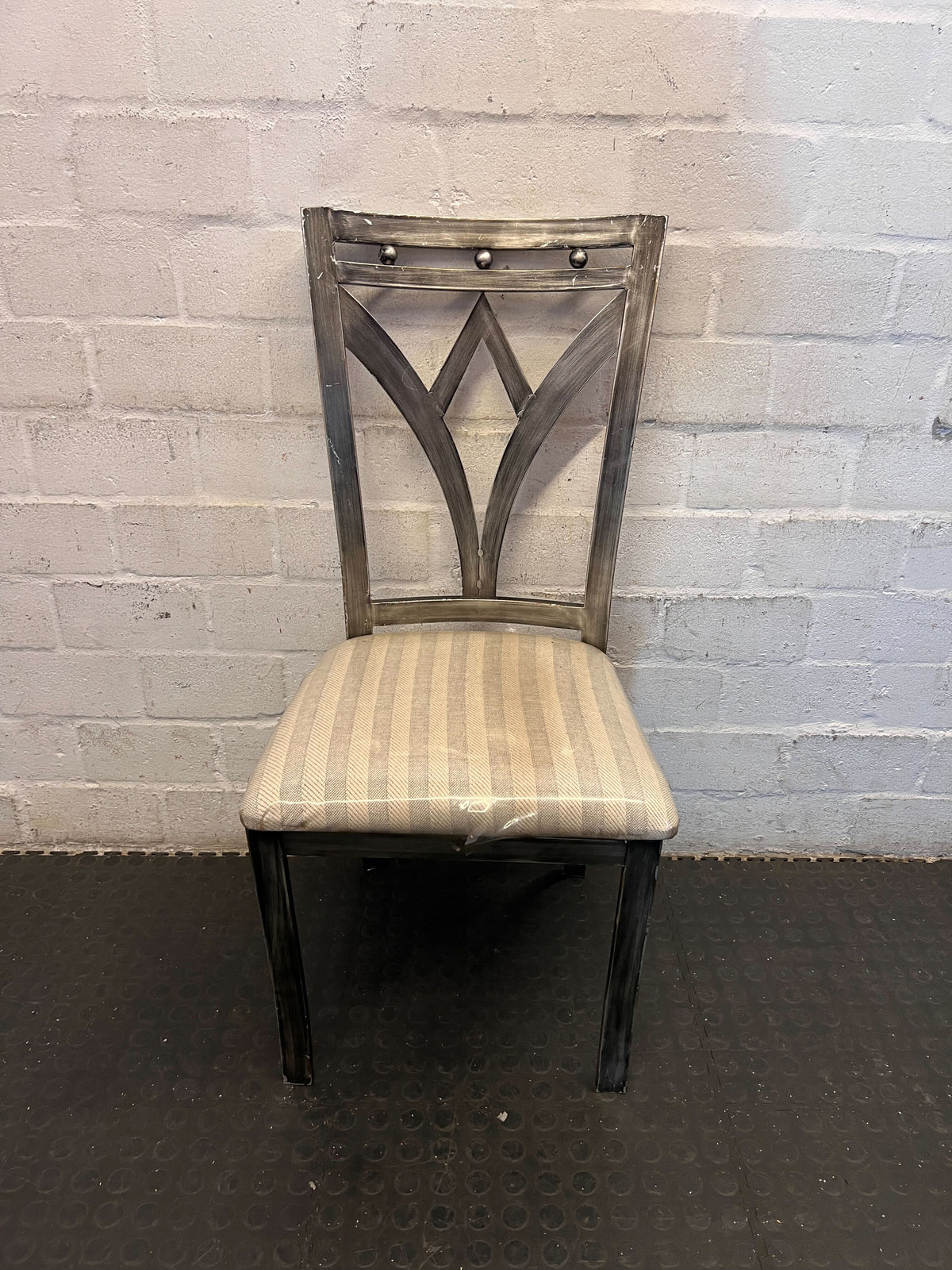 Elegant Grey Dining Chair with Striped Upholstery - Fair used