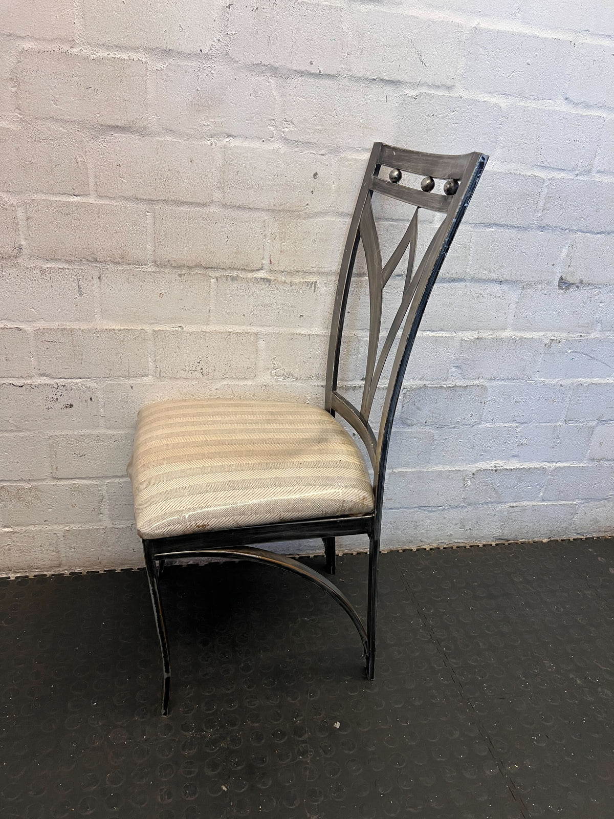 Elegant Grey Dining Chair with Striped Upholstery - Fair used