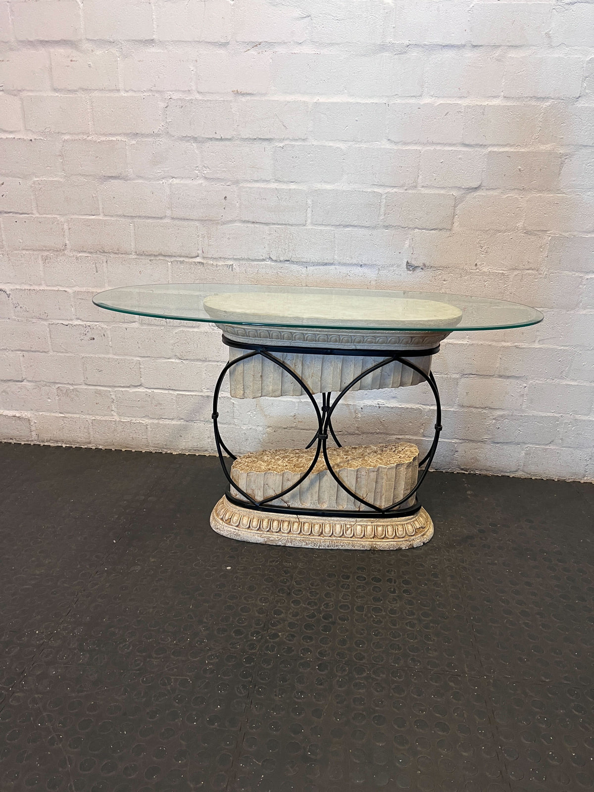 Elegant Neoclassical Glass Top Accent Table