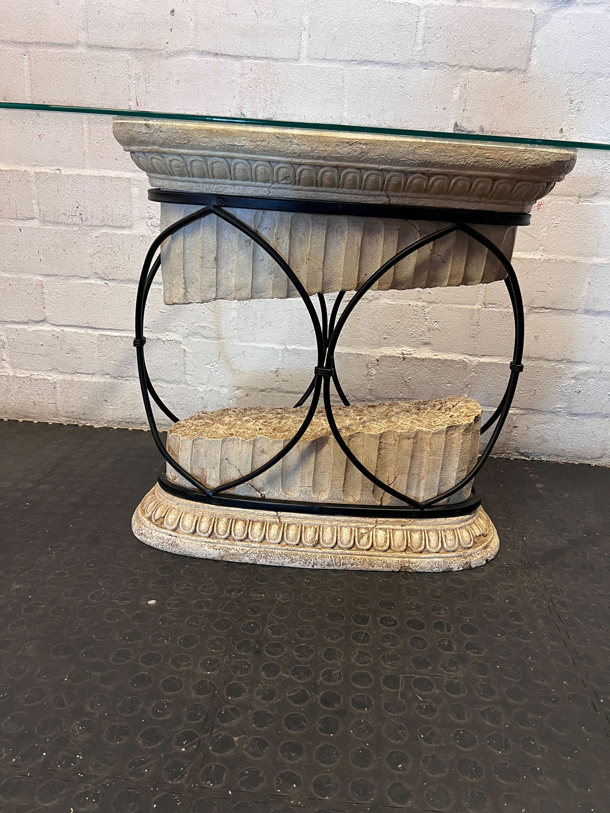 Elegant Neoclassical Glass Top Accent Table