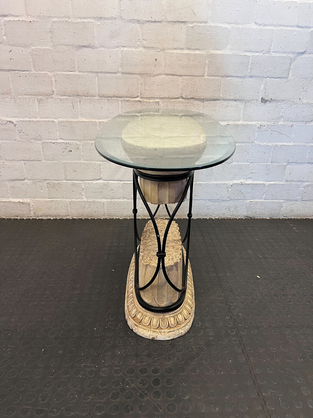 Elegant Neoclassical Glass Top Accent Table