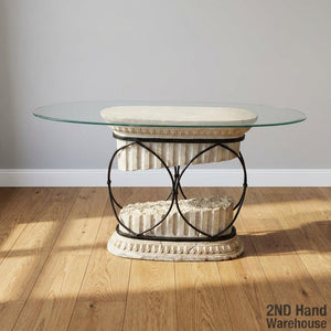 Elegant Neoclassical Glass Top Accent Table