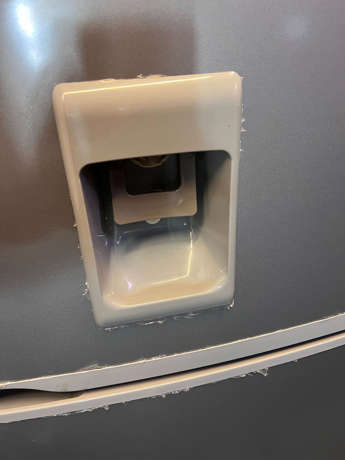 Sleek Grey Fridge-Freezer with Water Dispenser - Missing drawers