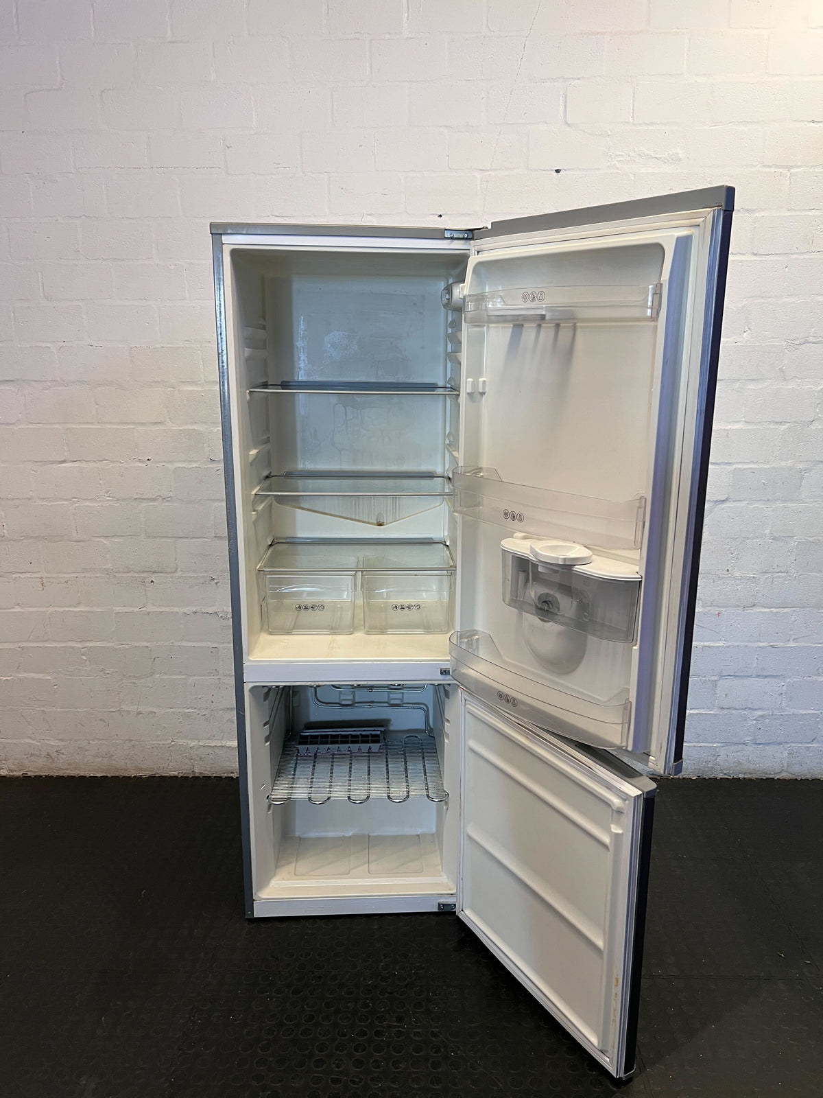 Sleek Grey Fridge-Freezer with Water Dispenser - Missing drawers