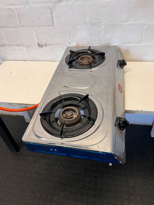 SCE Dual Burner Portable Gas Stove - Stainless Steel - 2ndhandwarehouse.com