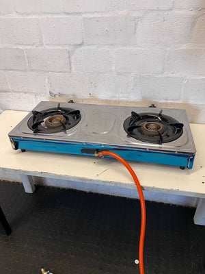 SCE Dual Burner Portable Gas Stove - Stainless Steel - 2ndhandwarehouse.com
