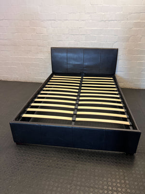 Stylish Black Faux Leather Double Bed Frame with Slats - Visible damages - 2ndhandwarehouse.com