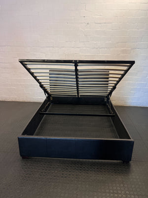 Stylish Black Faux Leather Double Bed Frame with Slats - Visible damages - 2ndhandwarehouse.com
