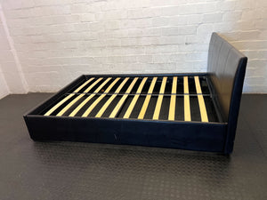 Stylish Black Faux Leather Double Bed Frame with Slats - Visible damages - 2ndhandwarehouse.com