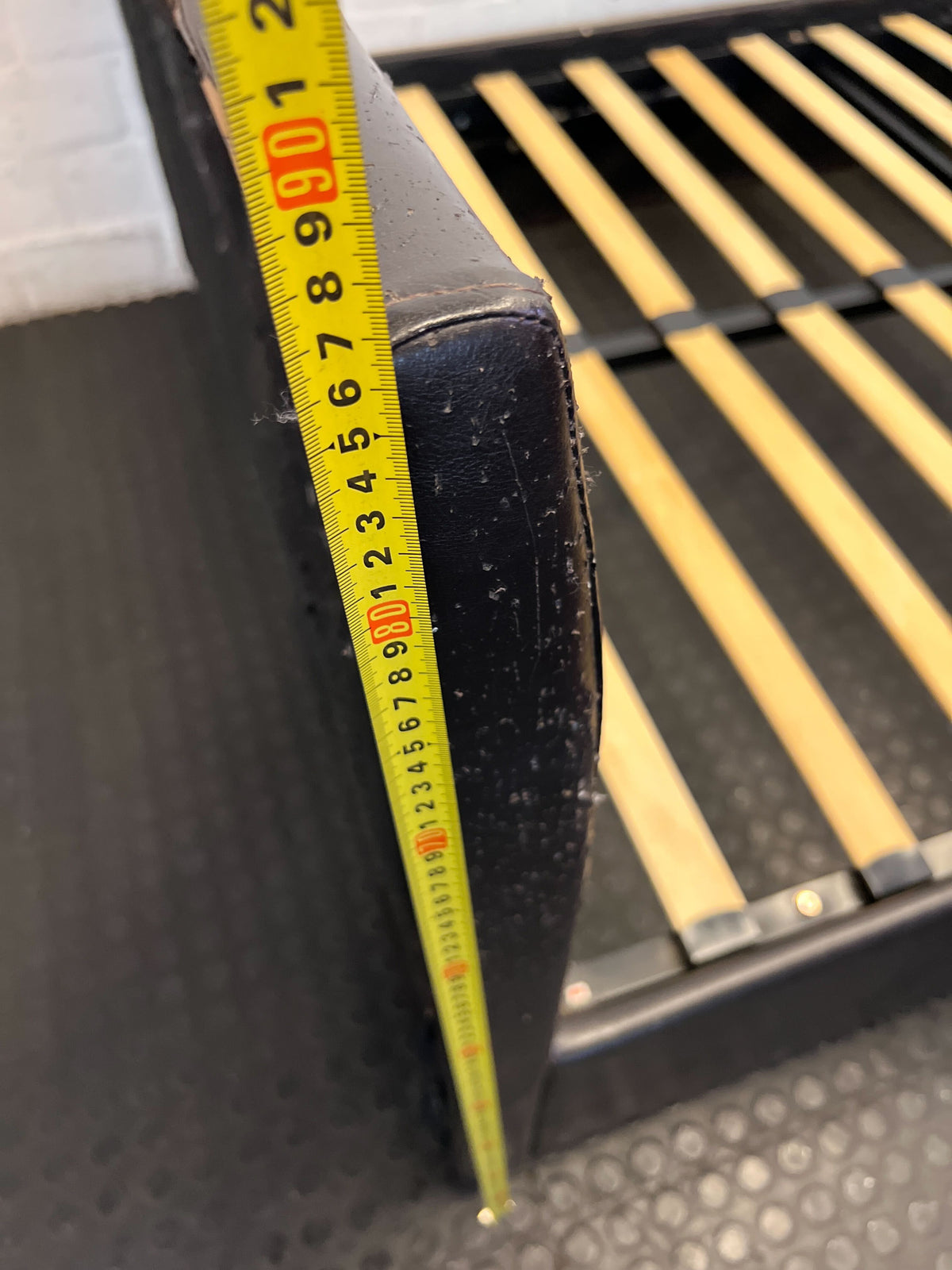 Stylish Black Faux Leather Double Bed Frame with Slats - Visible damages - 2ndhandwarehouse.com