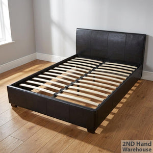 Stylish Black Faux Leather Double Bed Frame with Slats - Visible damages - 2ndhandwarehouse.com