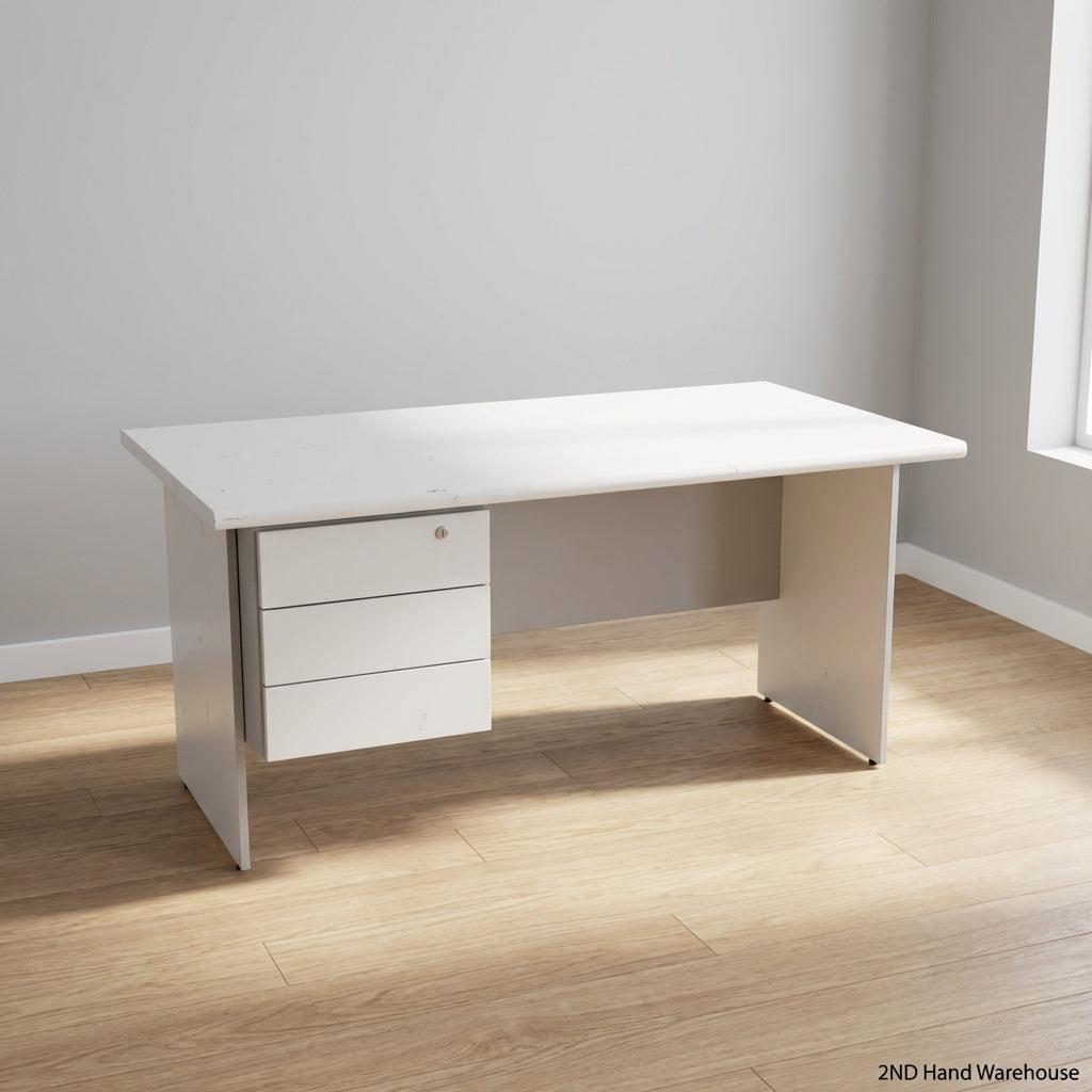 Functional Grey Office Desk with Lockable Drawers ✨ - 2ndhandwarehouse.com