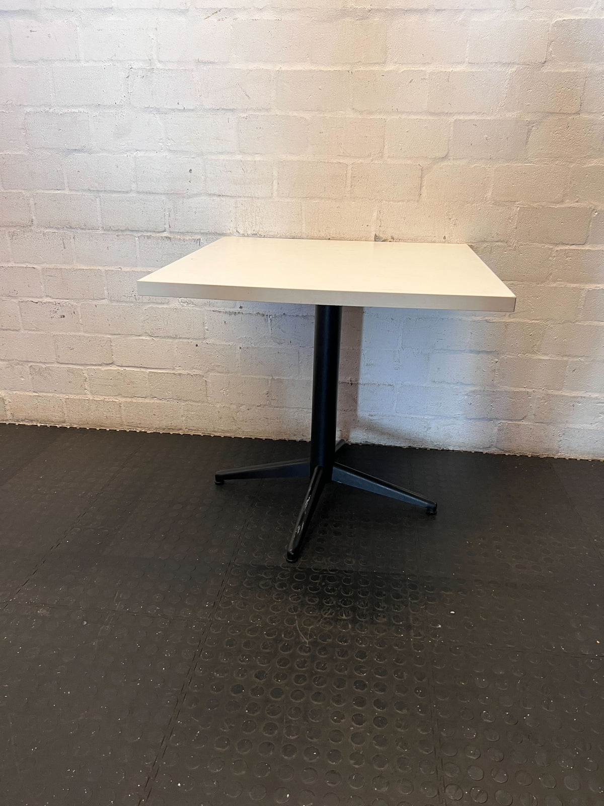 Modern Square Cafe Table - White Top & Black Pedestal Base - 2ndhandwarehouse.com