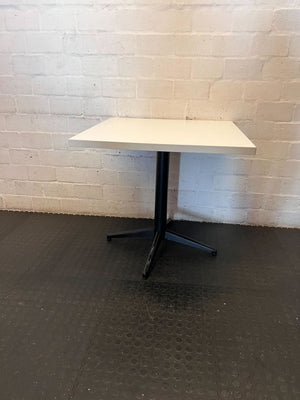 Modern Square Cafe Table - White Top & Black Pedestal Base - 2ndhandwarehouse.com
