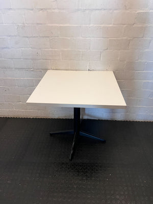 Modern Square Cafe Table - White Top & Black Pedestal Base - 2ndhandwarehouse.com