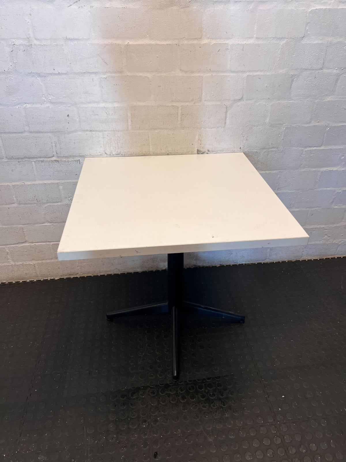 Modern Square Cafe Table - White Top & Black Pedestal Base - 2ndhandwarehouse.com