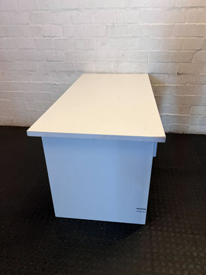 Compact Light Grey Office Desk with Storage Drawer - 2ndhandwarehouse.com