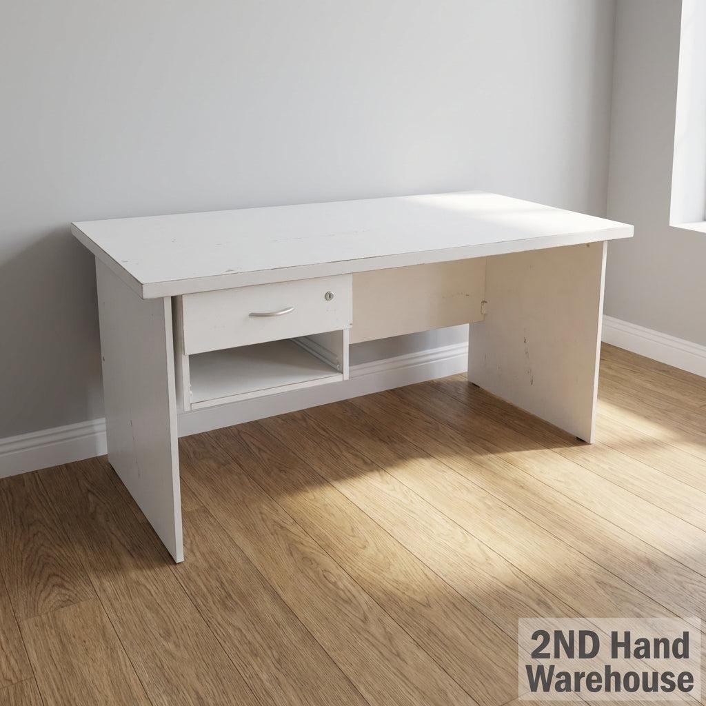 Compact Light Grey Office Desk with Storage Drawer - 2ndhandwarehouse.com