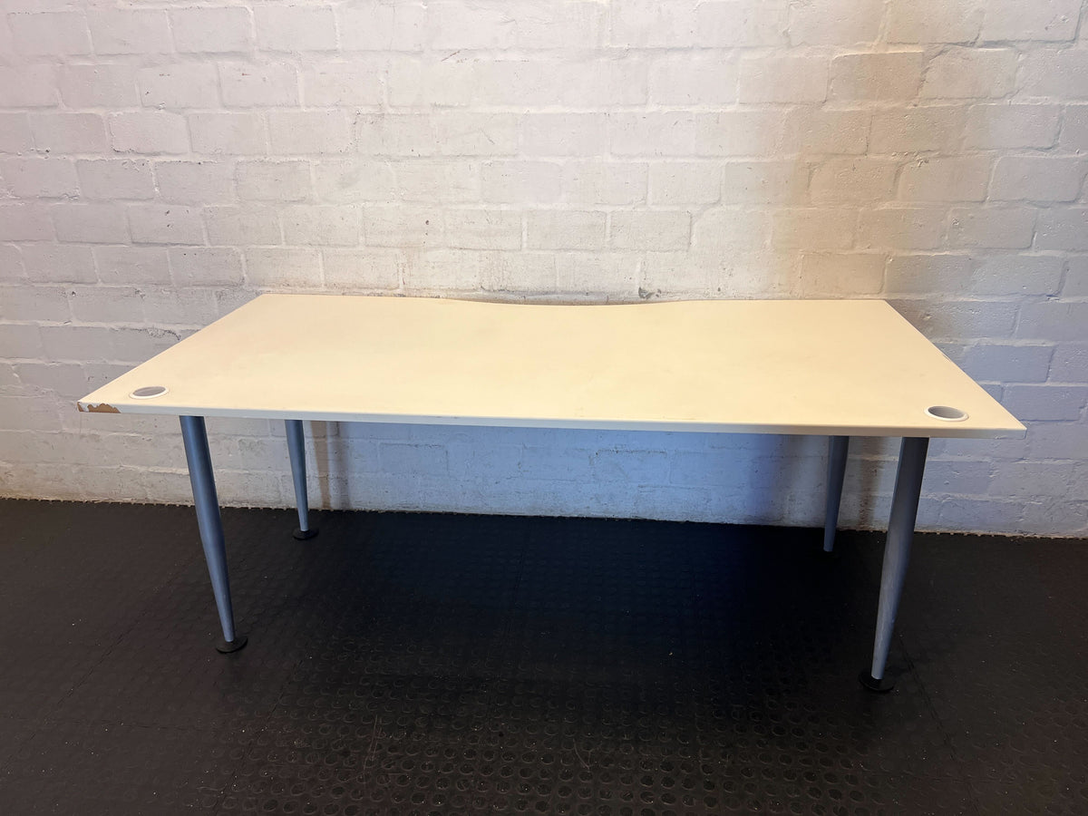 Versatile Light-Top Office Desk with Grey Legs - 2ndhandwarehouse.com