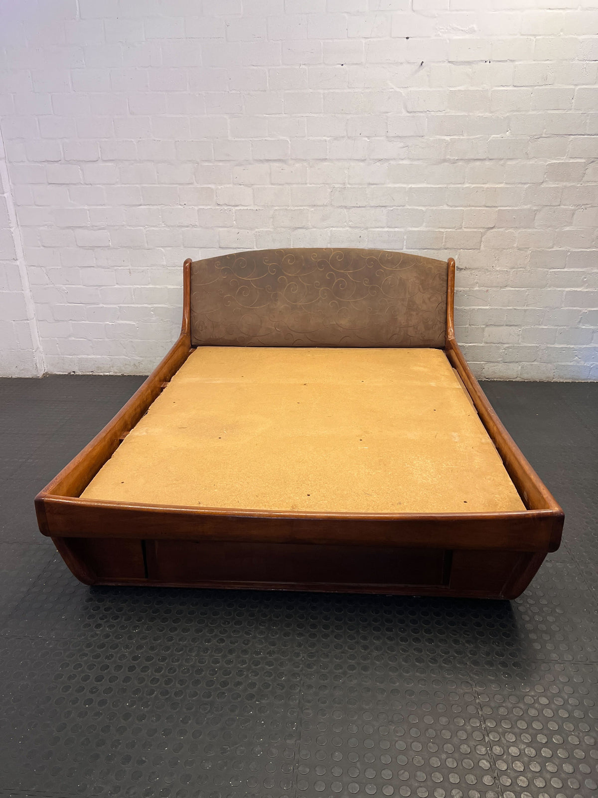 Elegant Vintage Wooden Bed Frame with Upholstered Headboard - 2ndhandwarehouse.com
