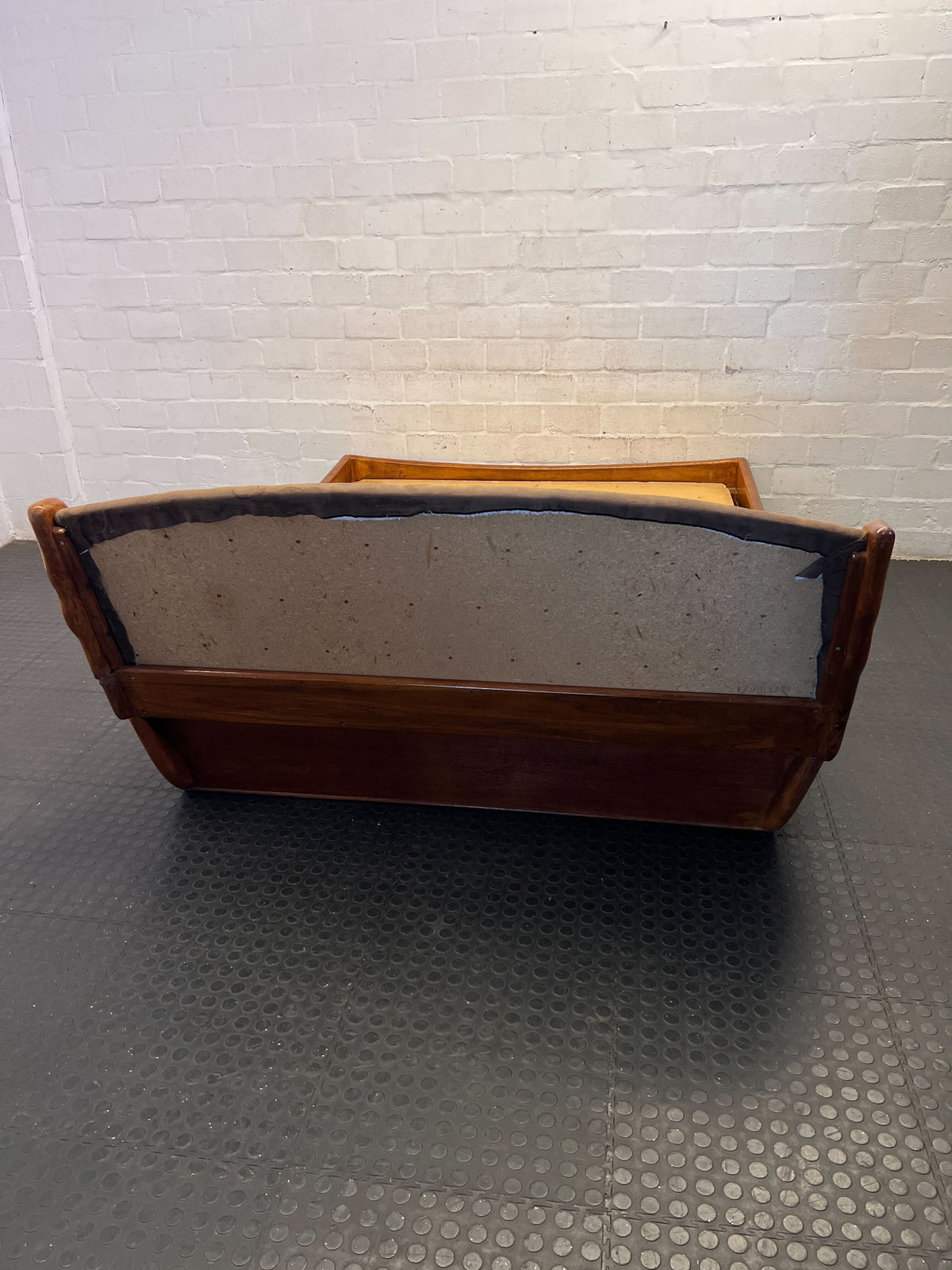 Elegant Vintage Wooden Bed Frame with Upholstered Headboard - 2ndhandwarehouse.com